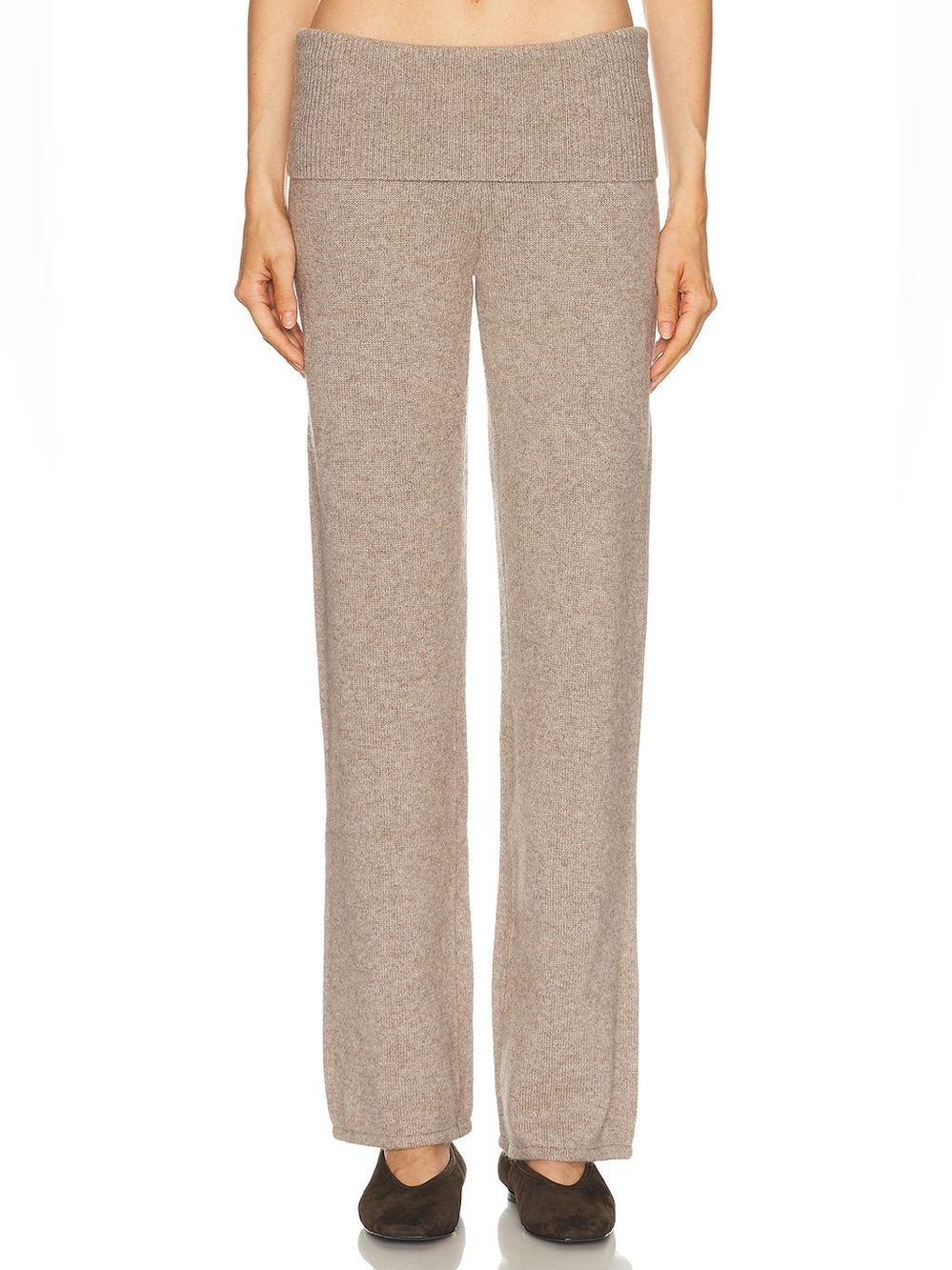 New SKIMS Cashmere Wool Fold Over Pants Womens Large Linen Tan Wide Leg NWT Cozy